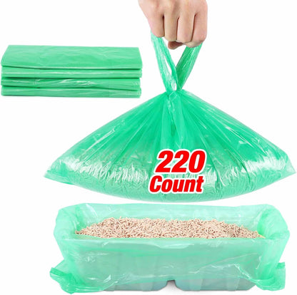 Litter Box Liners Compatible with LitterMaid/Nature's Miracle Waste Receptacles, Green Unscented 220 Refill Bags with Handles Use in Self-Cleaning Litter Box Waste Trays