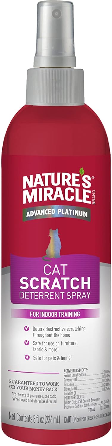 Nature's Miracle Advanced Platinum Cat Scratch Deterrent Spray, 8 Ounces, Discourages Destructive Scratching