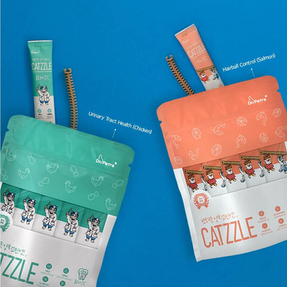 CATZZLE Cat Treats, Dental Chews for Indoor Cats, Cat Teeth Cleaning, Dental Care Snacks - Hairball Control (Salmon Flavor) (5 Sticks (Pack of 1))