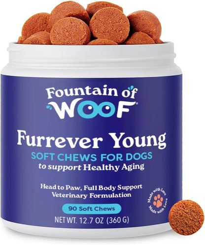 Furrever Young Soft Chews – Senior Dog Healthy Aging Supplement with Antioxidants for Mobility, Immune Health & Cognitive Support – Natural Senilife Alternative (90 Count)