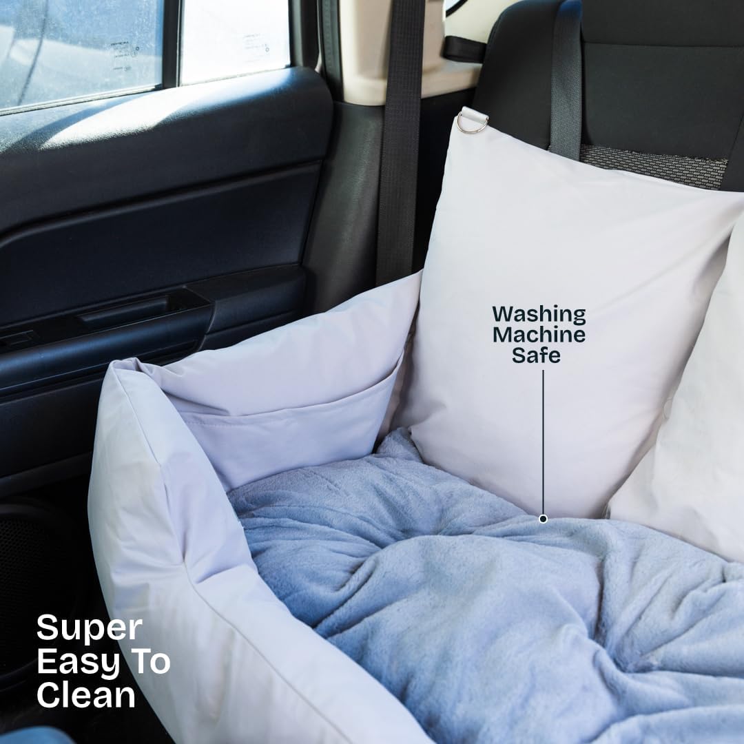 Large Dog Car Seat for Back Seat Travel | Dog Car Bed for Large Dogs with Safety Straps & Cushion Support by Waggly