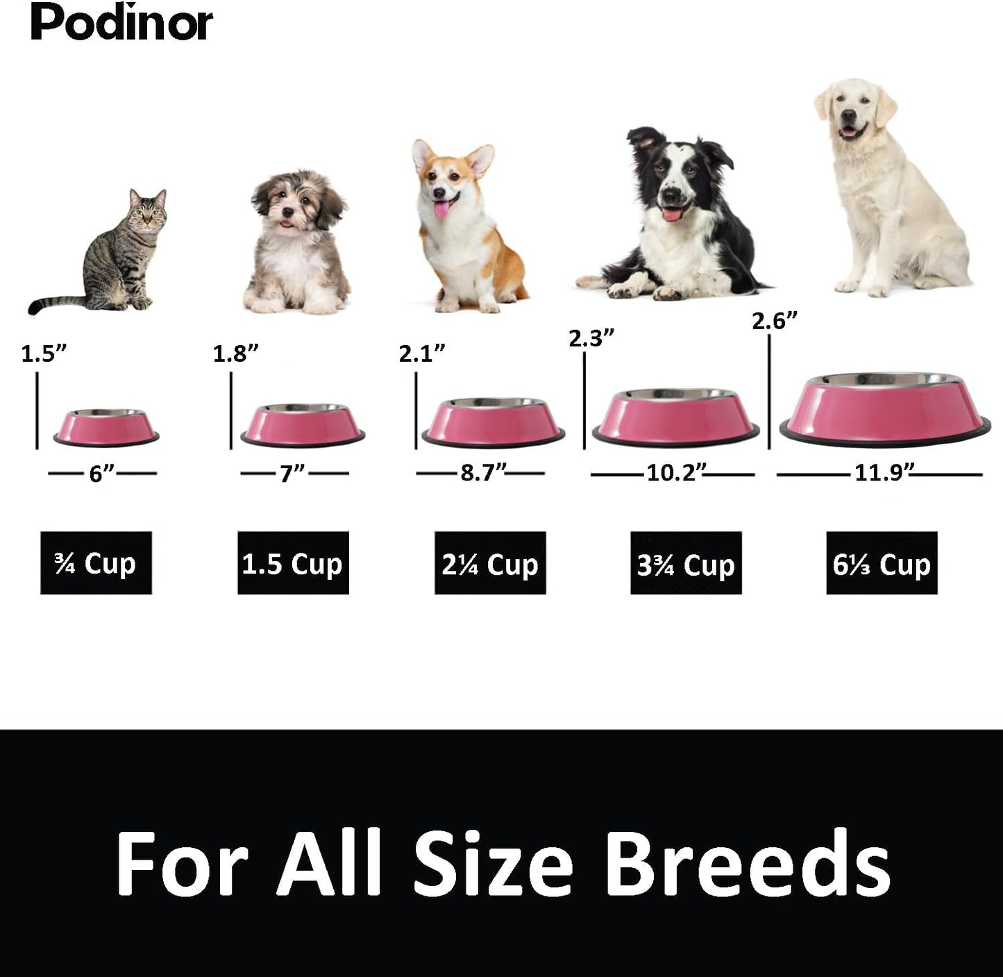 Stainless Steel Dog Bowls, Food and Water Non Slip Anti Skid Stackable Pet Puppy Dishes for Small, Medium and Large Dogs (2 Pack)