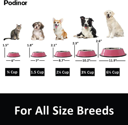 Stainless Steel Dog Bowls, Food and Water Non Slip Anti Skid Stackable Pet Puppy Dishes for Small, Medium and Large Dogs (2 Pack)