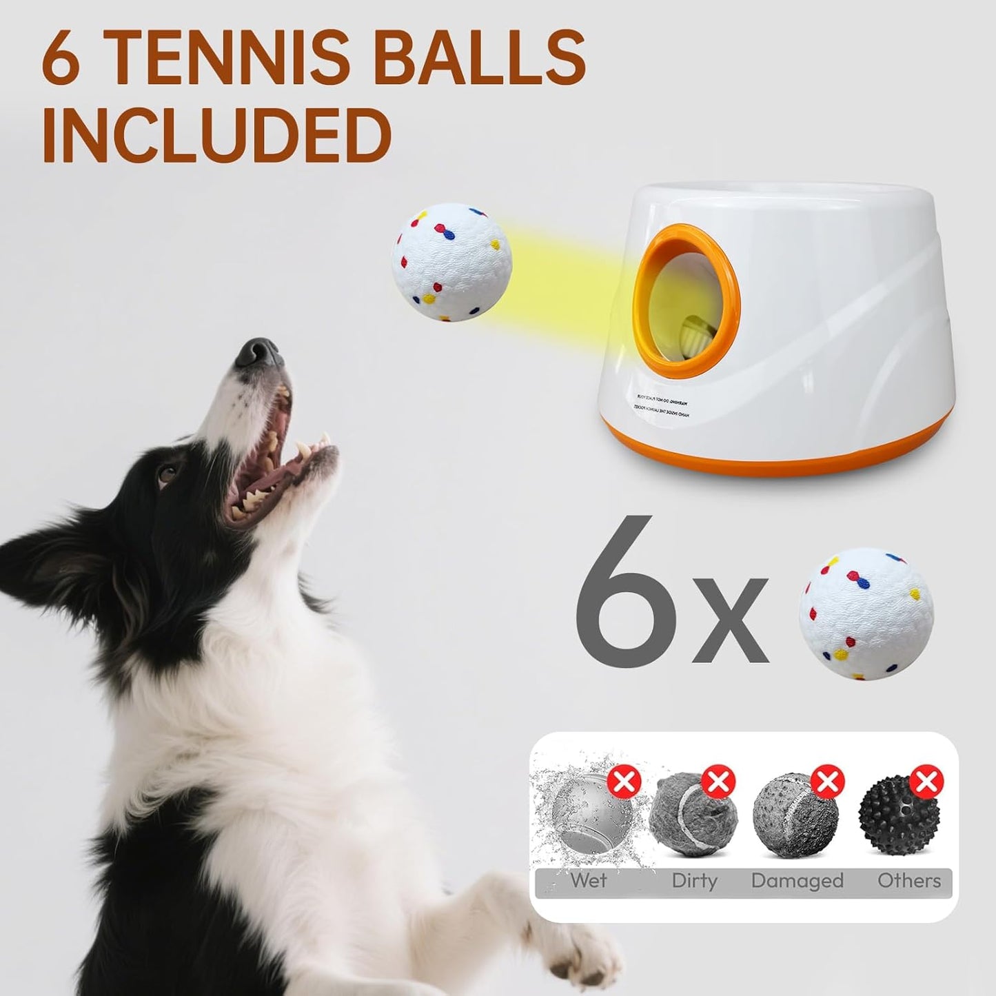 Automatic Ball Launcher for Dogs with 6pcs 2.3 Inch Etpu Tennis Balls,Thrower Distance 20-45ft,interacive Dog Toys for Indoor/Outdoor for Small Or Medium Dogs