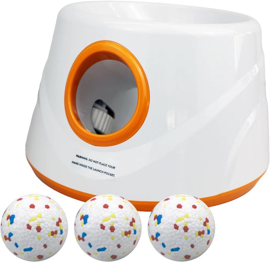 Automatic Dog Ball Launcher for Small & Medium Dogs, Interactive Fetch Machine with 3 Adjustable Launch Distances, Tennis Balls Thrower Toy for Endless Play Orange / 3 Ball