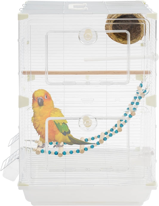 2 Tiers Bird Cage, Flight Cage, Bird Cages with Ladder, Food Bowls Bath, for Medium & Small Birds (B)
