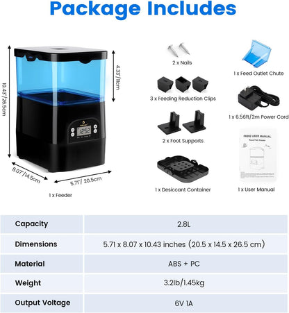 fishkeeper Automatic Fish Feeder for Pond - Weather-Resistant and Tip-Proof Design Precision Feeding for Vacation Dispenser with Timer, Outdoor Koi Fish Feeder, 2.8L LCD Display (Blue)