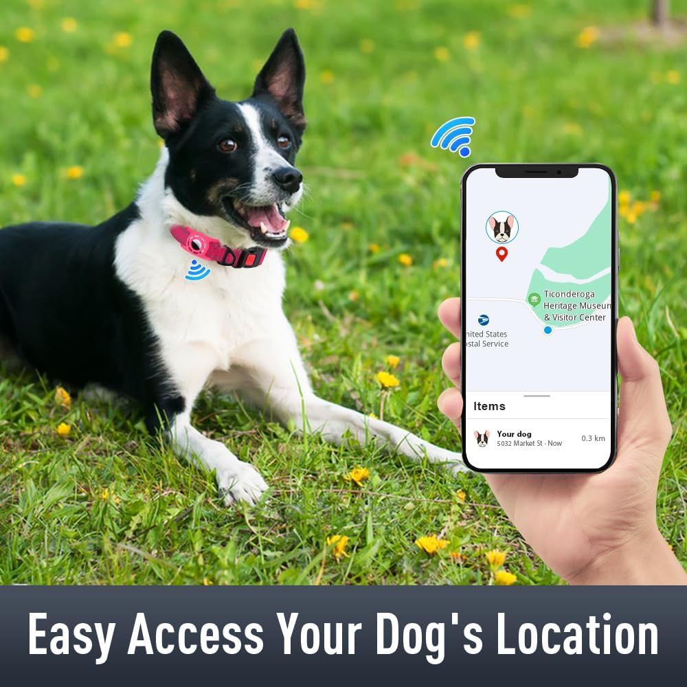 Airtag Dog Collar with AirTag Holder for Medium Dogs, Reflective, Soft Padded & Safety Locking Buckle, Nylon Pet Collars Adjustable for All Breeds, Hotpink,M