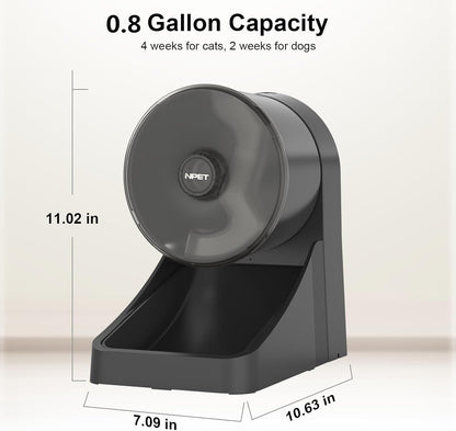 NPET 3L Automatic Cat Feeder, Wheel-Shaped Dry Food Dispenser Timed Pet Feeder for Cats and Small Dogs, 1-8 Meals Per Day - Programmable Portion Control (Black, WiFi Version)