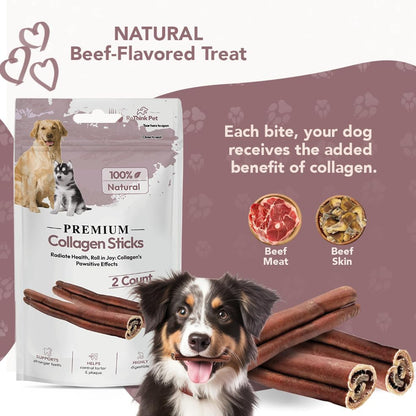8 Pieces of Premium Collagen Sticks for Dogs, All Natural Dog Collagen Sticks, Great Tasting to Support Healthy Skin & Shiny Coats, Highly Digestible, Beef Chews for Dogs (4pack, 8pcs)