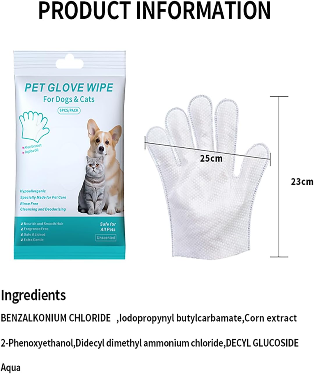 AQUASAFE Pet Bath & Cleaning Gloves for Allergy Prevention & Deodorizing | Thick, Moisturizing Wipes with Aloe & Vitamin E | No Rinse Needed for Daily Care, Travel, Grooming(12PCS)