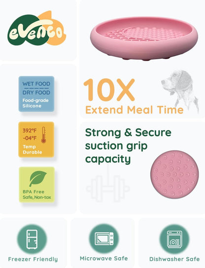 Slow Feeder Bowl Bundle: Pink Frozen Lick Mat (8.0" x 1.4") + Mint Green Starry Sky Feeder (5.3" x 3.7"), Freeze-Friendly Lick Bowl with Suction Cups for Enrichment and Anxiety Relief