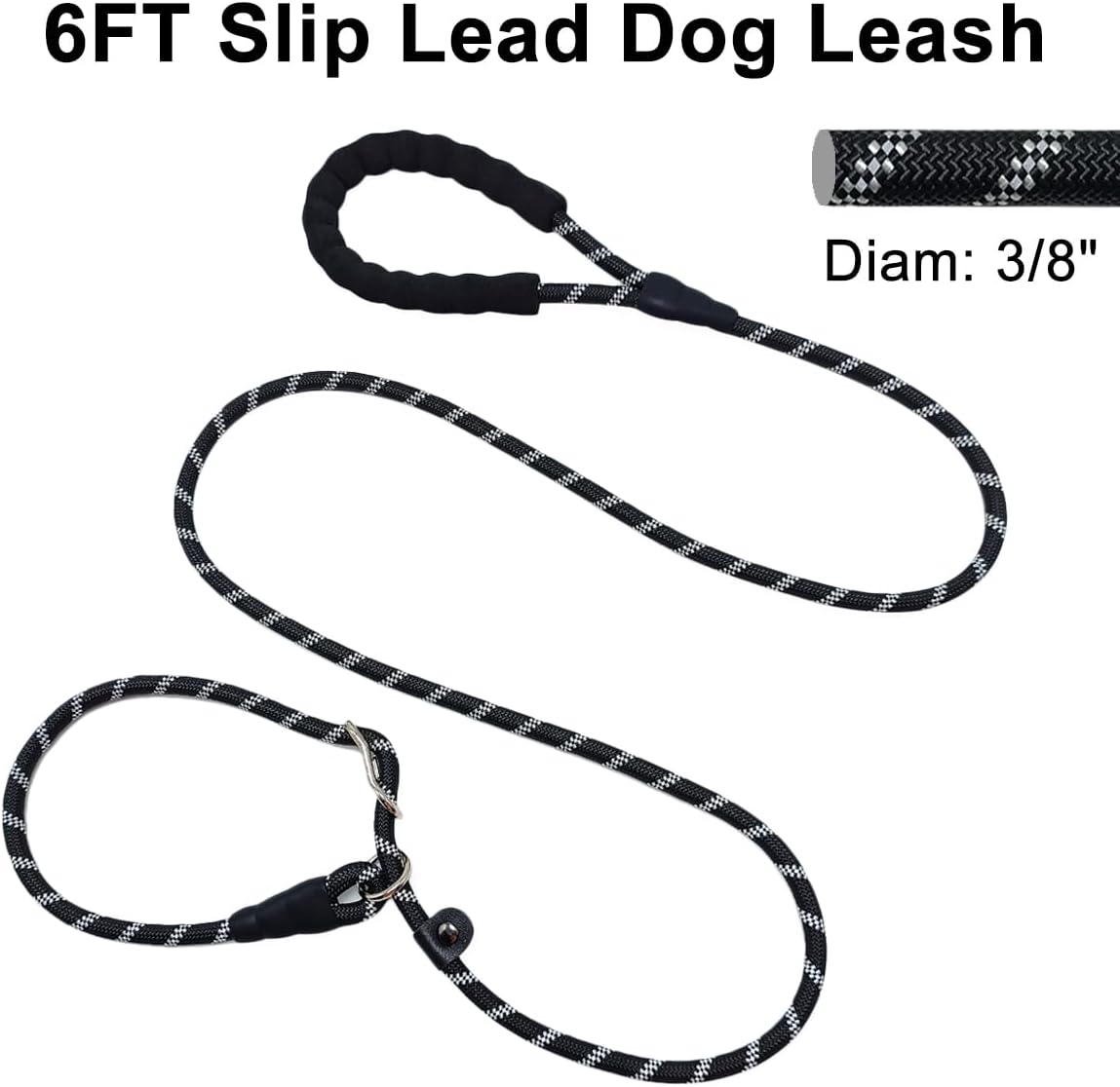 7FT Slip Lead Dog Leash for Small Dogs + 6FT Thick Slip Lead with Padded Handle