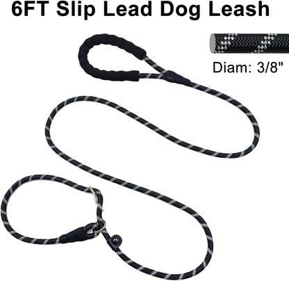 7FT Slip Lead Dog Leash for Small Dogs + 6FT Thick Slip Lead with Padded Handle