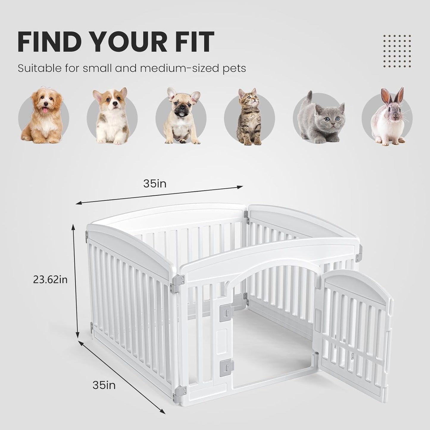 Sweetcrispy Plastic Dog Playpen - 4-Panel 24" Expandable & Durable Pet Fence for Medium Dogs - Indoor & Outdoor Portable Puppy Playpen with Secure Locking Door, White