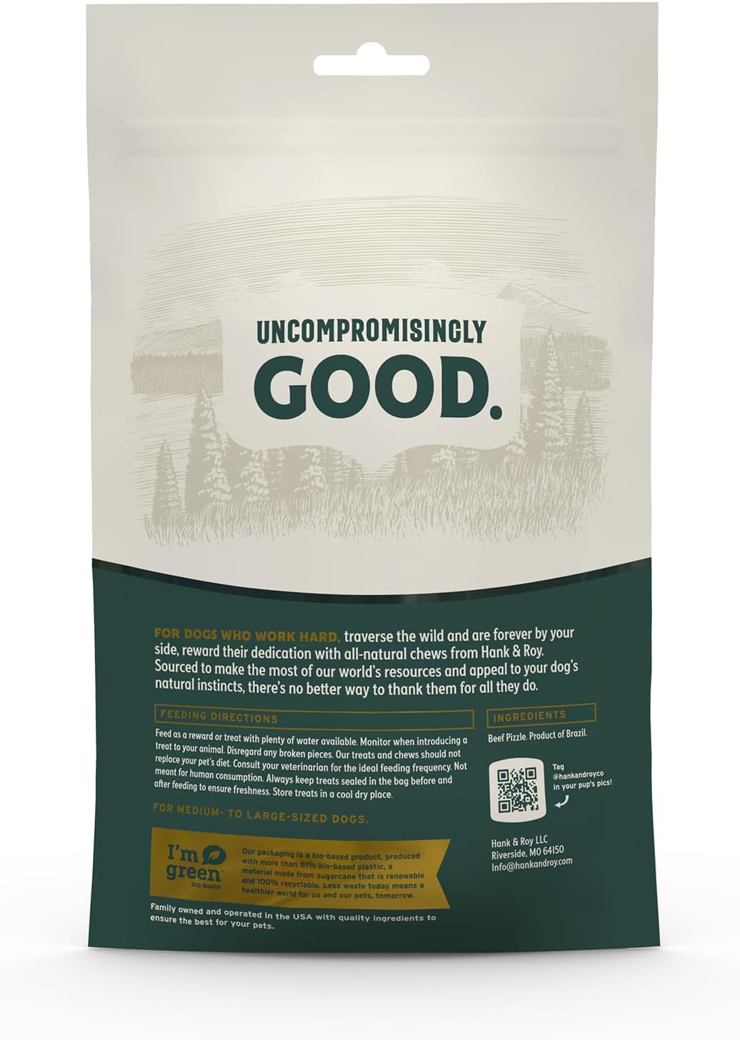 Hank & Roy All-Natural, Single-Ingredient Dog Bully Sticks, Long Lasting, Easily Digestible Dog Chews, Antibiotic and Hormone Free 6” Beef Pizzle Sticks for Dogs, Pack of 6