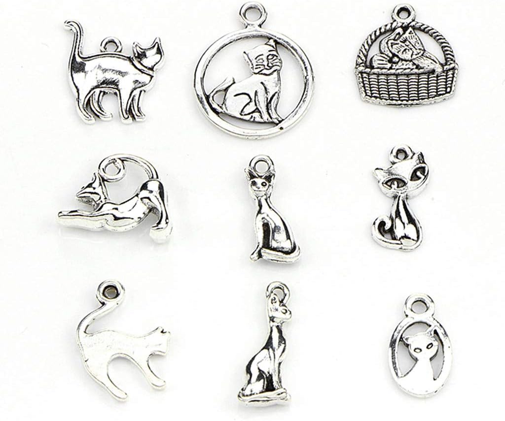 Assorted Cats Pet Charm Pendant for DIY Jewelry Making Accessaries(42pcs,Antique Silver)