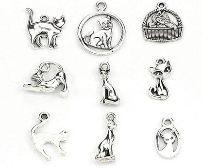 Assorted Cats Pet Charm Pendant for DIY Jewelry Making Accessaries(42pcs,Antique Silver)