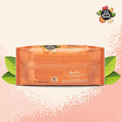 Pet Head Quick Fix Paw and Body Wipes for Cats and Dogs | Peach Scent with Aloe Vera | Biodegradable Pet Hygiene Cleaning Wipes | pH-Neutral | Vegan | For an Easy & Speedy Freshen-Up | 100 pack