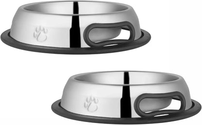 Jeffers Pet Embossed No Tip Anti-Skid Stainless Steel Pet Bowls for Dogs, Cats, Puppies, Kittens – Rubber Base, Food & Water Feeding Dish for Home, Travel, Camping, Kennels, 96 oz - 2 Pack