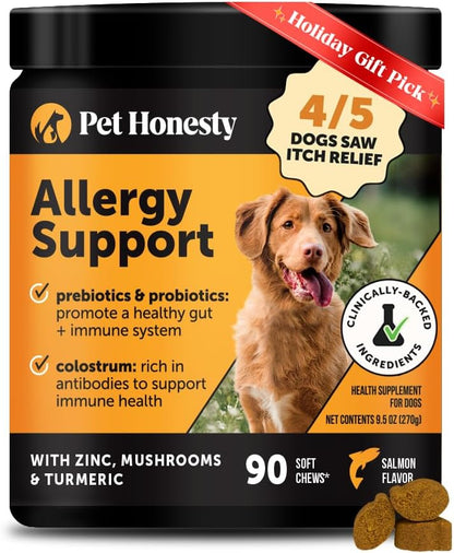 Pet Honesty Dog Allergy & Itch Relief - Advanced Itch Supplement with Probiotics for Dogs - Immune Support & Skin Relief for Seasonal Allergies - Natural Itchy Skin & Paw Relief - (Salmon, 90 Ct)
