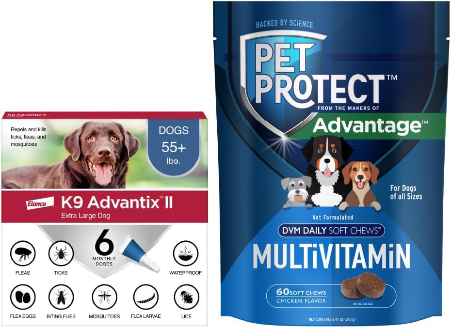 Bundle of K9 Advantix II XL Dogs Over 55 lbs. | 6-Mo Supply + Pet Protect Daily Multivitamin for Dogs | 60 Chews