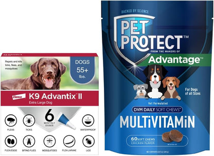 Bundle of K9 Advantix II XL Dogs Over 55 lbs. | 6-Mo Supply + Pet Protect Daily Multivitamin for Dogs | 60 Chews