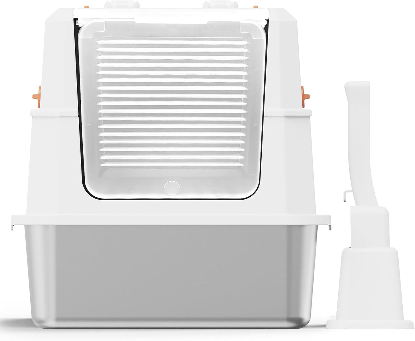 SZEE Stainless Steel Litter Box, Large Size, Fully/Half Enclosed Design, Foldable Front Door for Scooping, Activated Charcoal Odor Control, Prevent Splashing Out