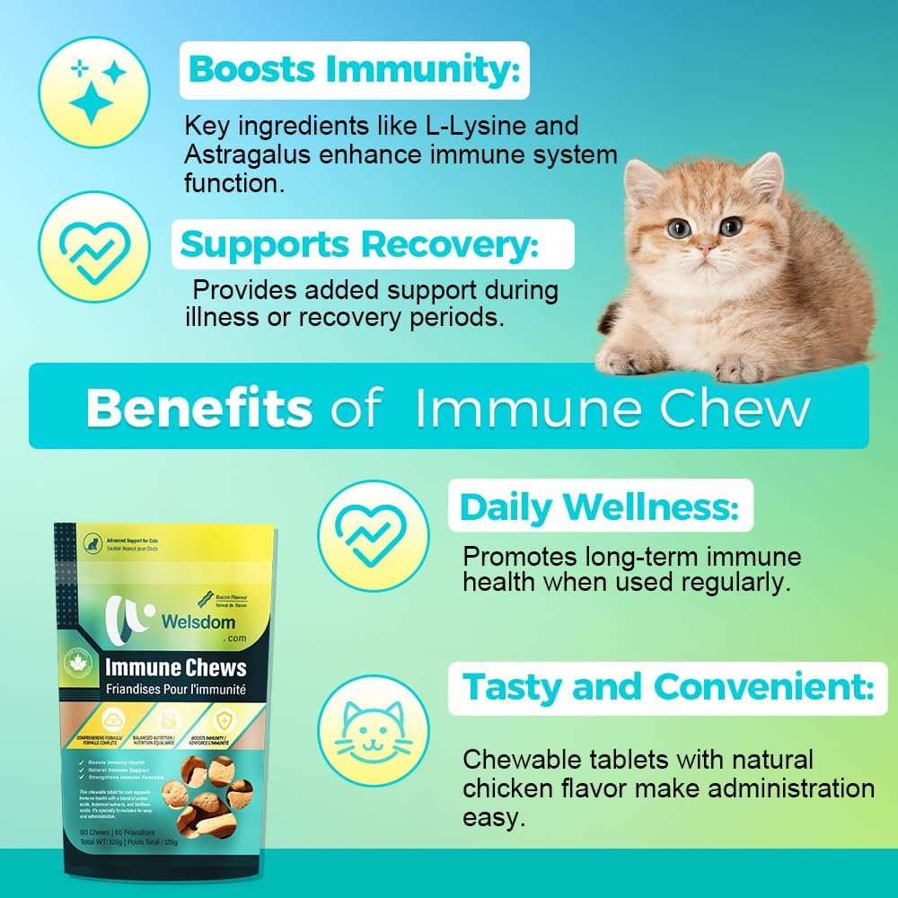 Pets Cat Immune Chews - 60 Count | Immune System Support for Cats | Antioxidant-Rich Formula with Essential Nutrients