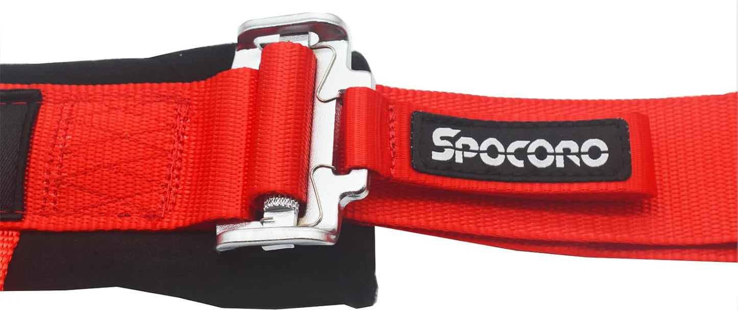 4 Point Racing Harness Buckle Release with Ultra Soft Heavy-Duty Shoulder Pads, 2" Nylon Webbing (2 Pack), Red