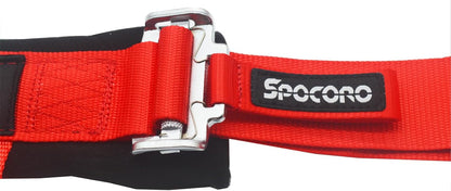 4 Point Racing Harness Buckle Release with Ultra Soft Heavy-Duty Shoulder Pads, 2" Nylon Webbing (2 Pack), Red