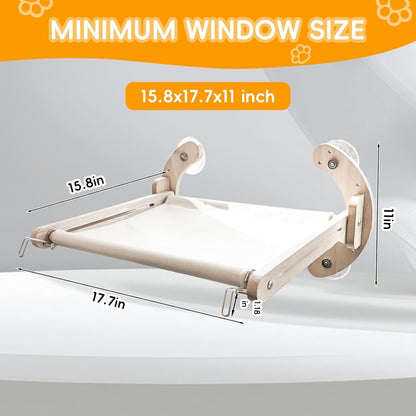 4-in-1, Wooden Cat Window Perch,cat Bed, Sturdy Oak Hammock,Suitable for Indoor Cats to Rest and Play. It can be Used as a Hammock, a Resting Area by The Window, a Cats Bed, a cat Rocking Toy