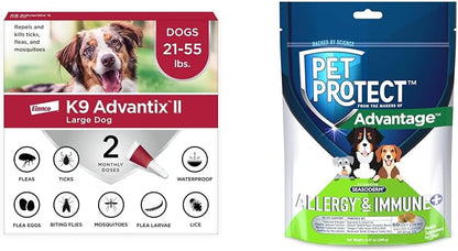 Bundle of K9 Advantix II Large Dog | 2-Mo Supply + Pet Protect Allergy* + Immune+ Seasoderm™ | 60 Count