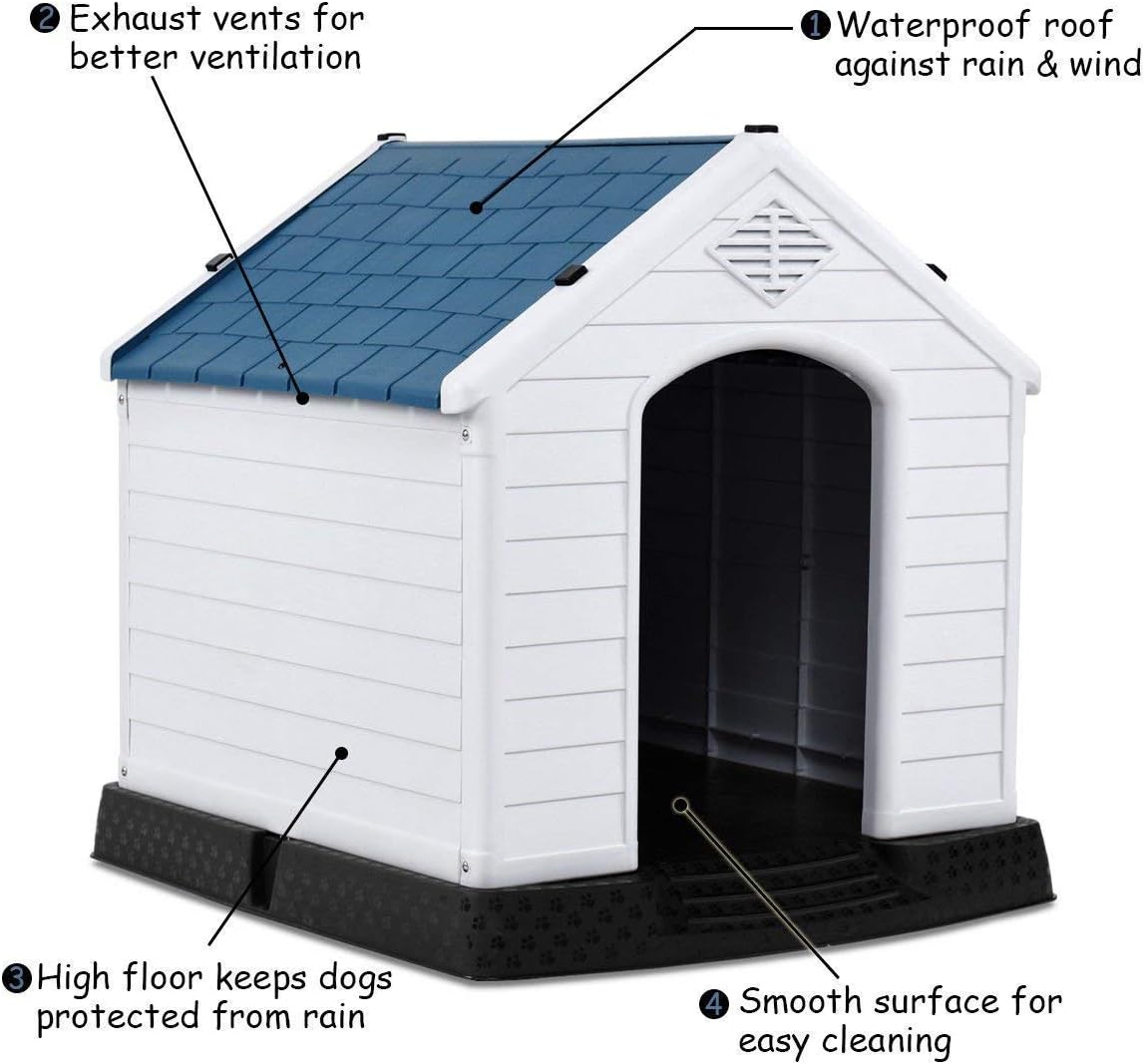 Giantex Dog House for Medium Dogs, Waterproof Plastic Dog Houses with Air Vents and Elevated Floor, Easy to Assemble, Outdoor Cat House Feeding Station Indoor Patio Backyard Dog Kennel House