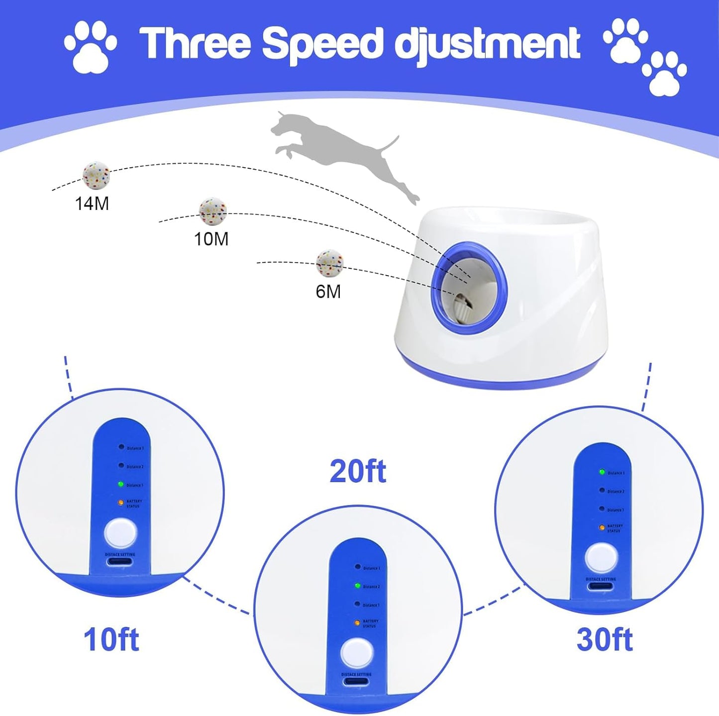 Automatic Ball Launcher for Dogs, 3 Distance Settings Rechargeable Dog Ball Thrower with 2.3" Dog Balls Perfect for Small & Medium Dogs, Indoor & Outdoor Interactive Dog Toy