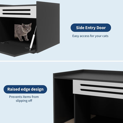 Cat Litter Box Furniture with Flip-Down Door, Spacious Hidden Cat Litter Box Enclosure Cabinet, Ventilated Covered Litterbox Furniture for Easy Cleaning & Privacy, Cats Box, Black