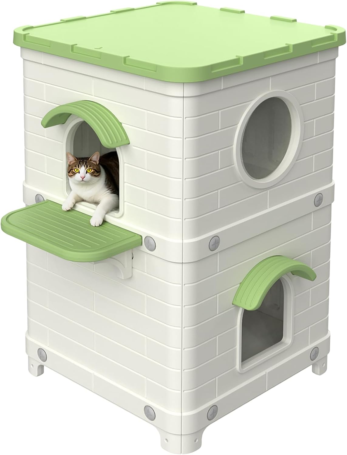 2-Story Large Outdoor Cat House - Weatherproof & Waterproof Elevated Shelter for Feral Cats, Sturdy Plastic Design, Easy Assembly Indoor/Outdoor Use