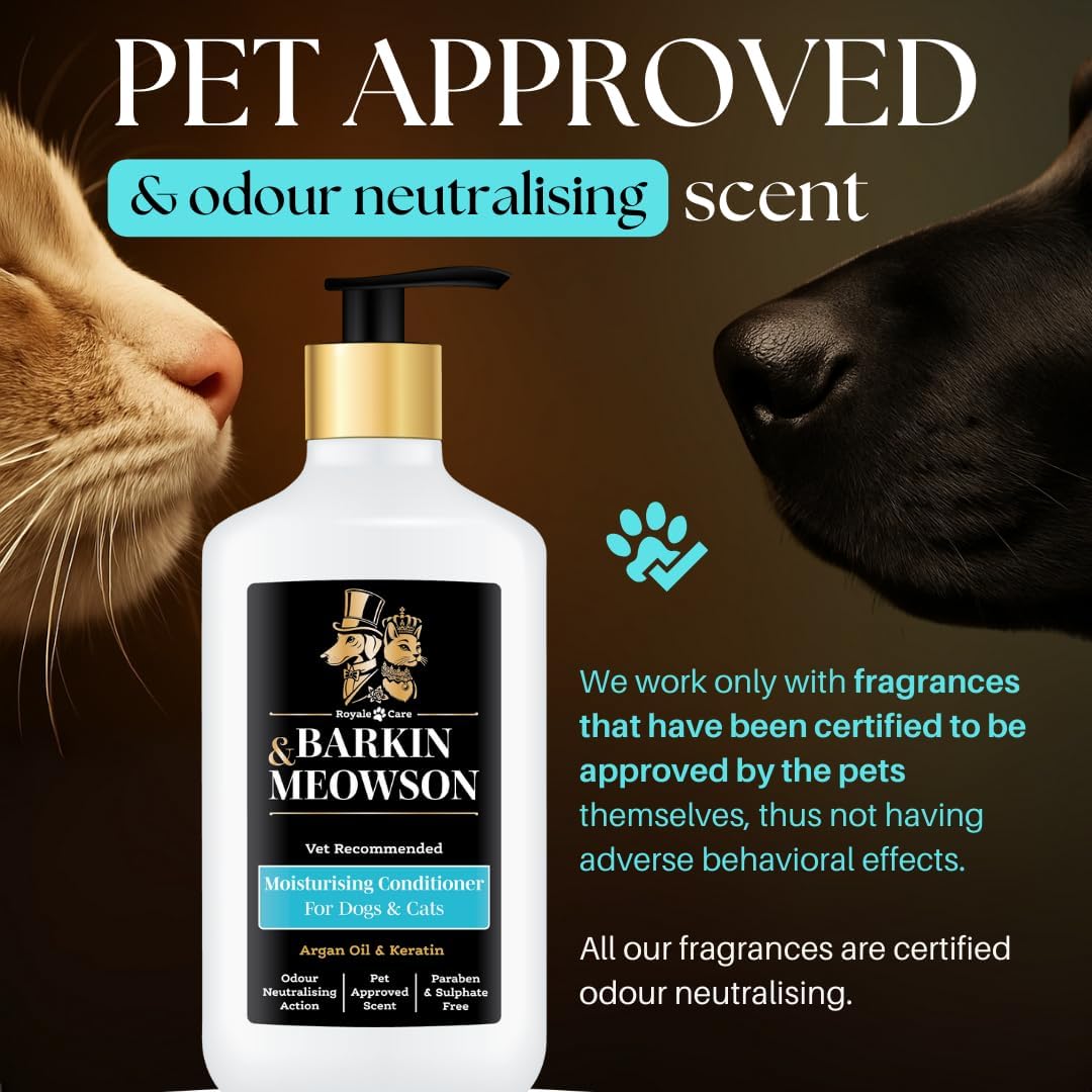 Barkin & Meowson Moisturizing Conditioner for Dogs & Cats 350ml / 11.83 fl.oz - Argan Oil & Keratin, Pet-Friendly Scent