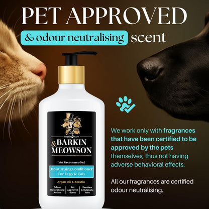 Barkin & Meowson Moisturizing Conditioner for Dogs & Cats 350ml / 11.83 fl.oz - Argan Oil & Keratin, Pet-Friendly Scent