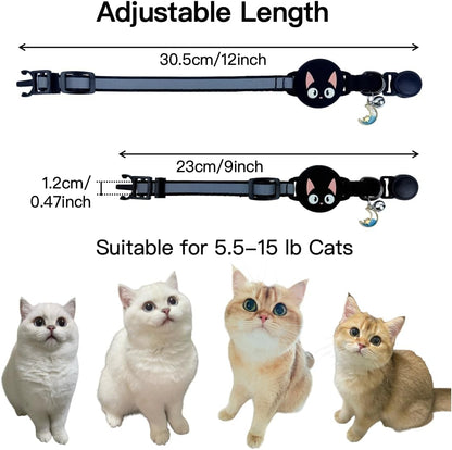Unifuncy Waterproof and Reflective Breakaway Airtag Cat Collar with Built-in Airtag Holder, Lightweight and Adjustable Collar for Cats, Perfect Cat Tracker Accessory (Airtag Not Included)- Black