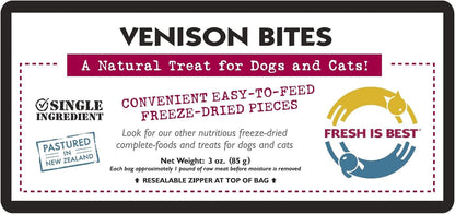 Fresh Is Best Freeze Dried Dog Treats – Raw Freeze Dried Venison Dog Food for Cats & Canines – Training Treat in Resealable Zipper Bag – High-Protein Venison Bites – Made in The USA