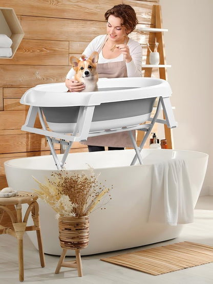 Dog Bathtub Dog Washing Station, Foldable Pet Bath Tub for Bathing and Grooming, Collapsible Portable Shower Bathtub for Small Dogs Cats Pet, Indoor and Outdoor Grey