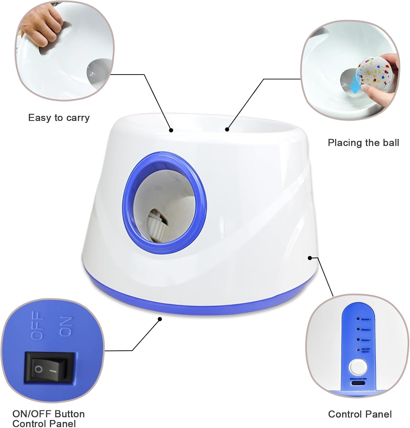 Automatic Dog Ball Launcher for Indoor Outdoor, Dog Ball Thrower Adjustable Distance Settings Rechargeable Battery Smart Interactive Toy for Small Medium Large Breed Dogs