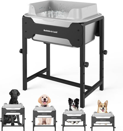 4-Height Adjustable Elevated Dog Water Bowl with Splash Guard, 2.5 Gallon No-Spill Large Capacity Raised Dog Water Bowl for Large & Medium Dogs, Non-Slip Stainless Steel Stand & Easy to Clean