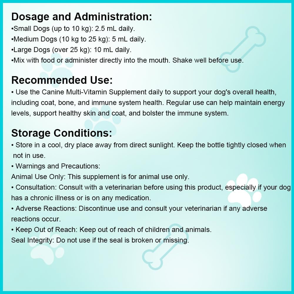 Pets Comprehensive Multi-Vitamin Suspension for Dogs - 240mL | Supports Skin, Coat, Bone & Immune Health | Boosts Vitality with Easy Liquid Dosing