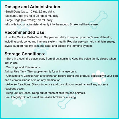 Pets Comprehensive Multi-Vitamin Suspension for Dogs - 240mL | Supports Skin, Coat, Bone & Immune Health | Boosts Vitality with Easy Liquid Dosing