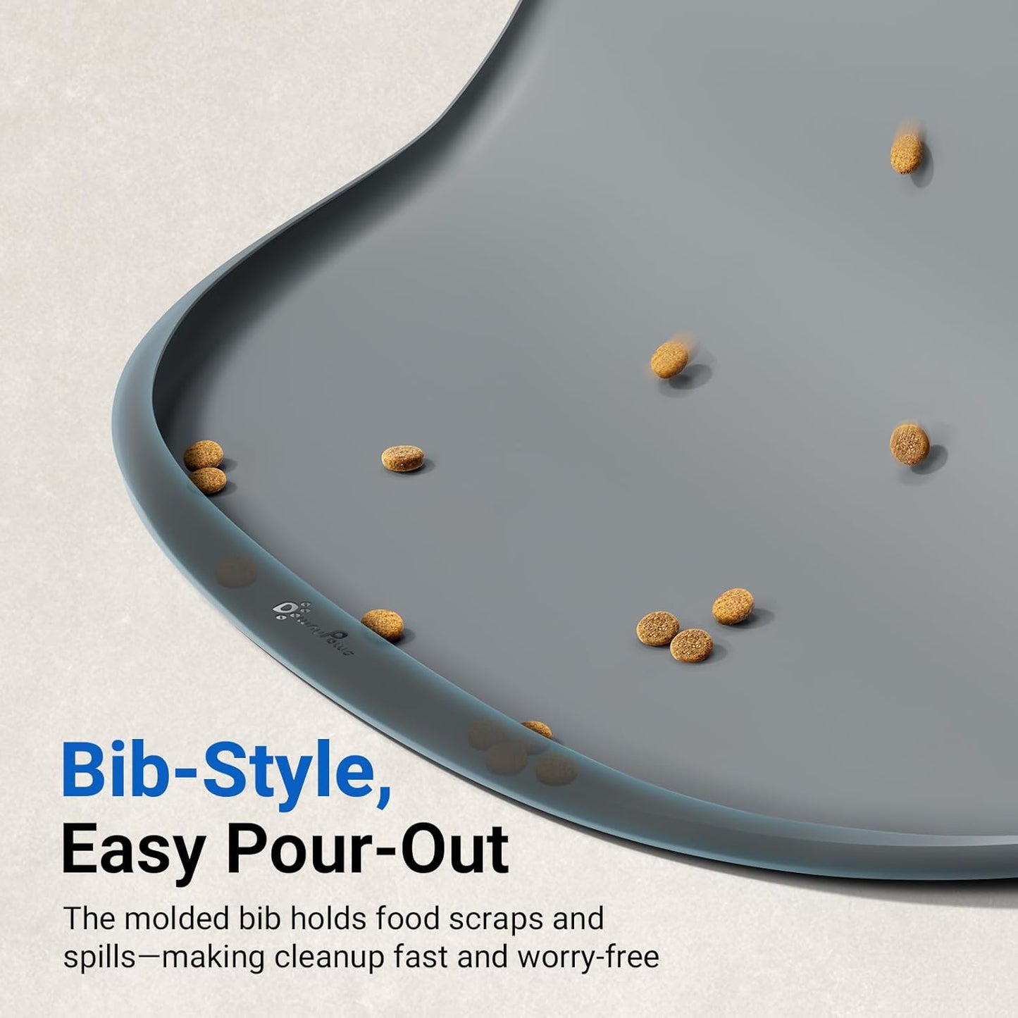 DownyPaws Cat Food Mats for Floors Waterproof, BPA Free Silicone Pet Feeding Mat, Non-Slip Pet Food Mat with High Raised Edge, Cat Placemat for Messy Drinkers, 18"×12.5", Gray