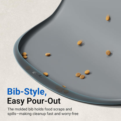 DownyPaws Cat Food Mats for Floors Waterproof, BPA Free Silicone Pet Feeding Mat, Non-Slip Pet Food Mat with High Raised Edge, Cat Placemat for Messy Drinkers, 18"×12.5", Gray