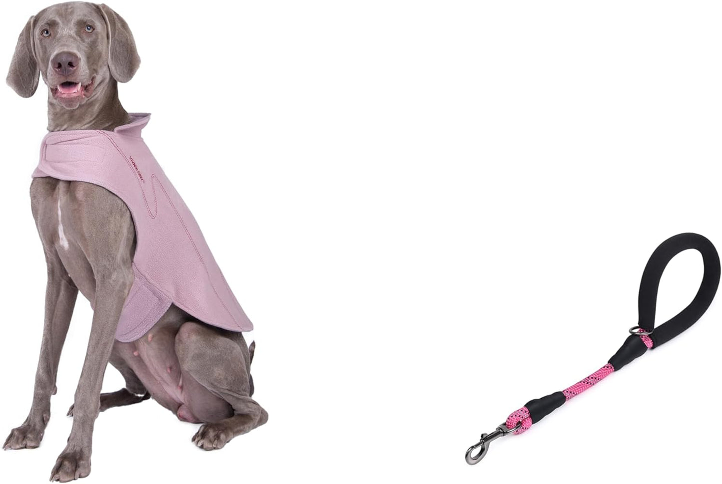 VIVAGLORY Dog Fleece Coat + Short Dog Leash, Easy to Take on and Off, Padded Neoprene & Heavy Duty