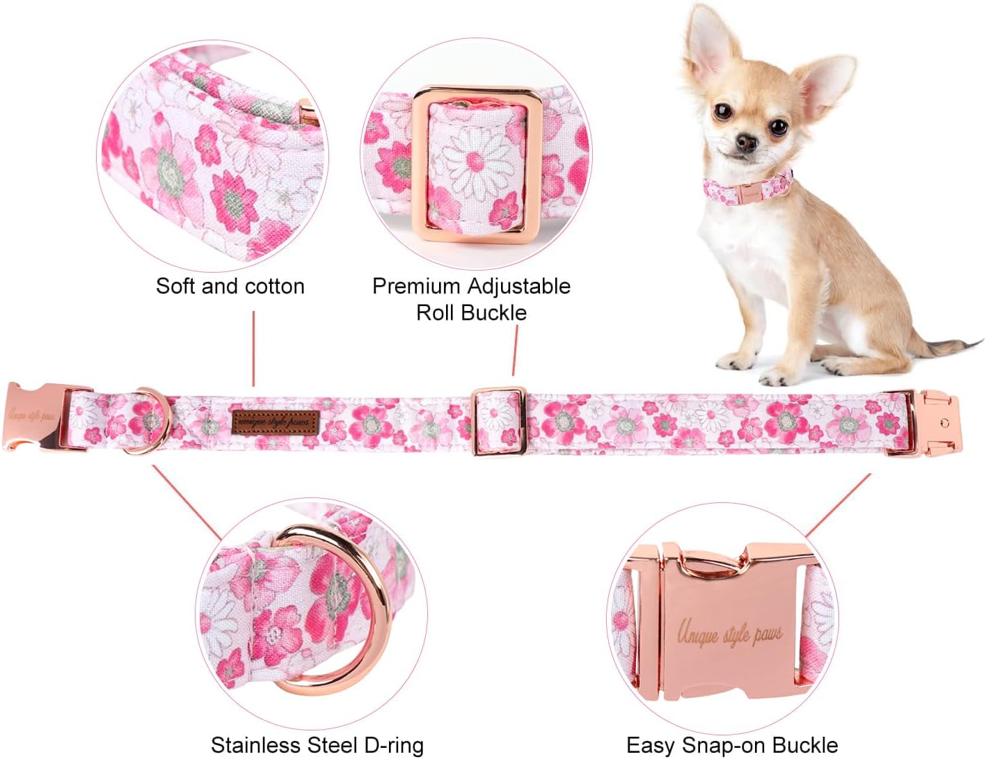 Unique Style Paws Summer Dog Collar, Cute Girl Dog Collar with Flower Pattern, Comfy&Breathable Puppy Collar for Dog,Cats Gifts